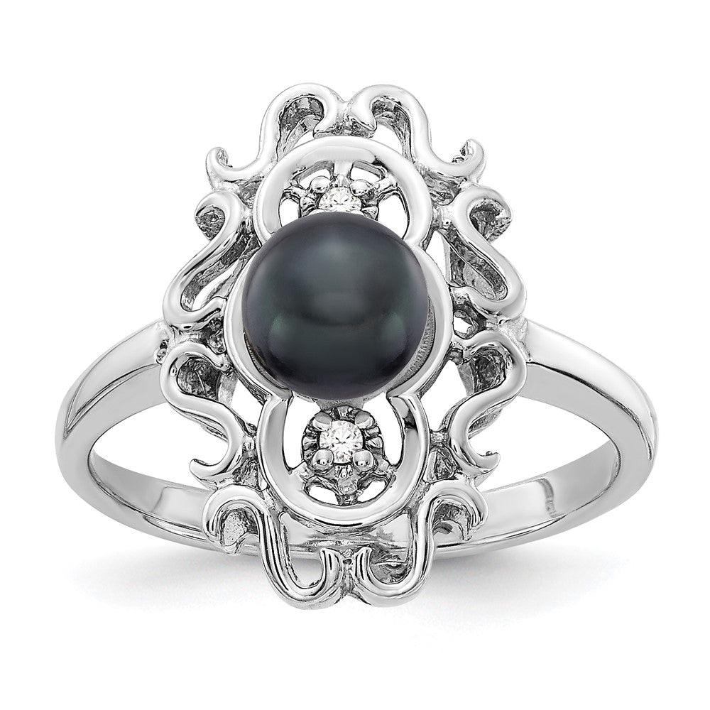 14k White Gold 5.5mm Black FW Cultured Pearl VS Diamond ring