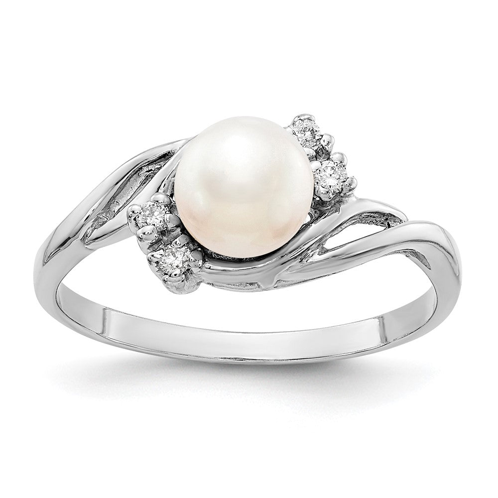 14k White Gold 6mm FW Cultured Pearl AAA Diamond ring