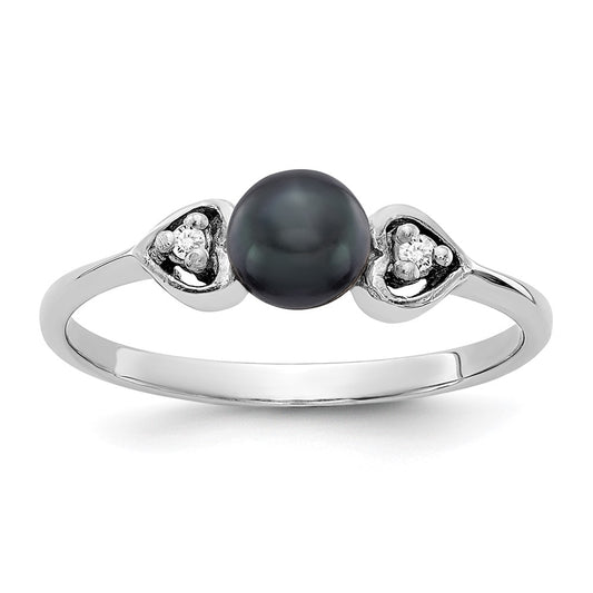 14k White Gold 4.5mm Black FW Cultured Pearl AAA Diamond ring