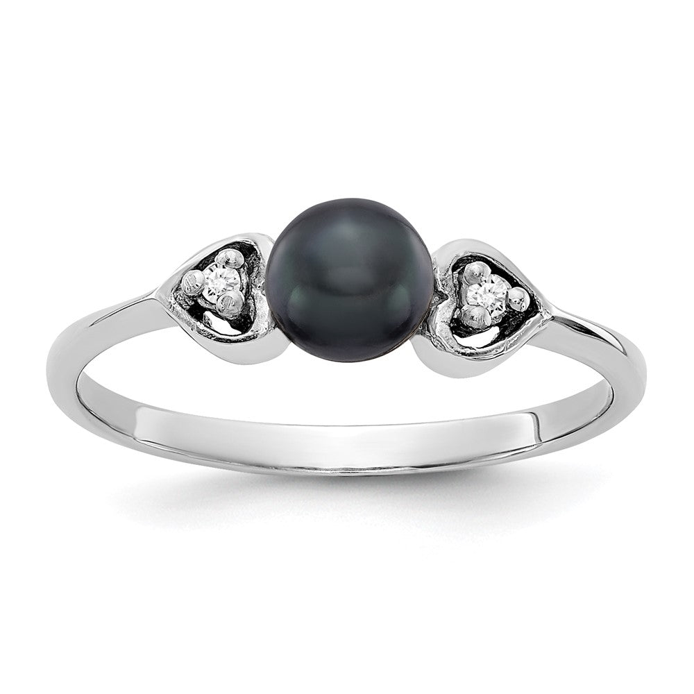 14k White Gold 4.5mm Black FW Cultured Pearl A Diamond ring