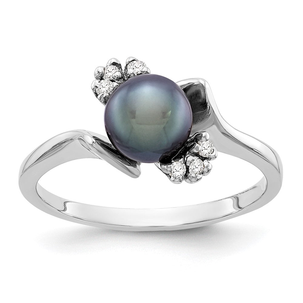 14k White Gold 6mm Black FW Cultured Pearl VS Diamond ring