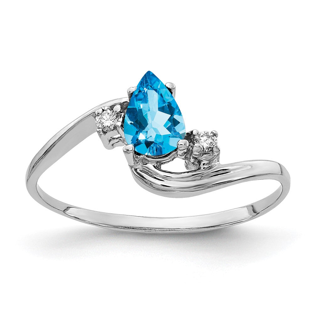 14k White Gold 6x4mm Pear Blue Topaz AAA Diamond ring