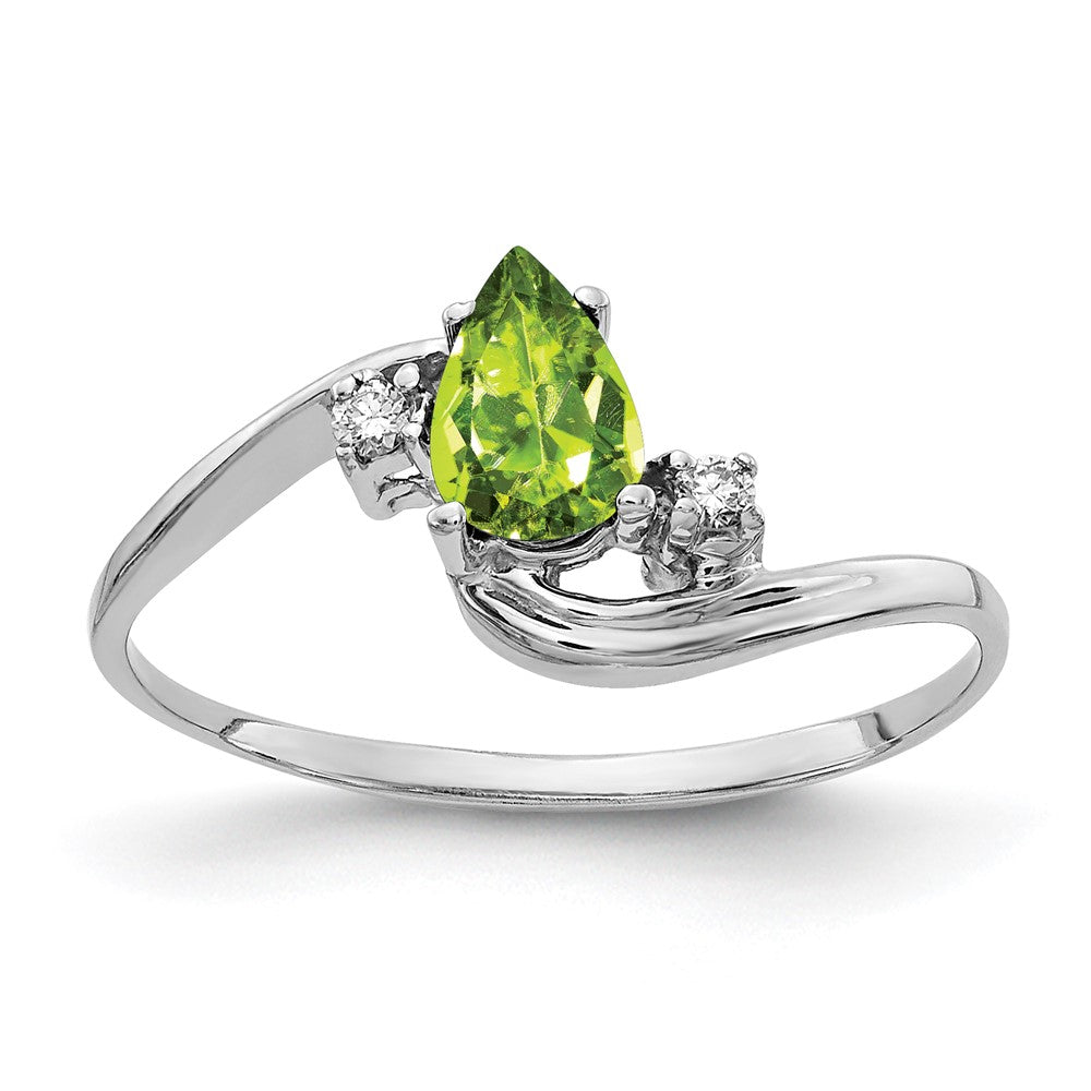 14k White Gold 6x4mm Pear Peridot AA Diamond ring