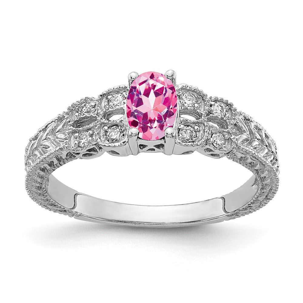 14k White Gold 6x4mm Oval Pink Sapphire AA Diamond ring