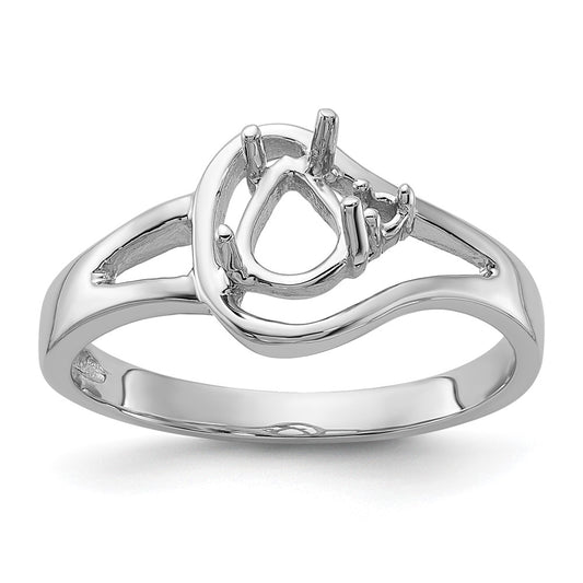14k White Gold Polished .02ct. Diamond & 6x4 Pear Gemstone Ring Mounting