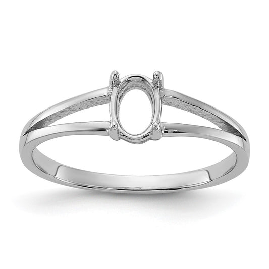 14k White Gold Polished 6x4 Oval Gemstone Ring Mounting