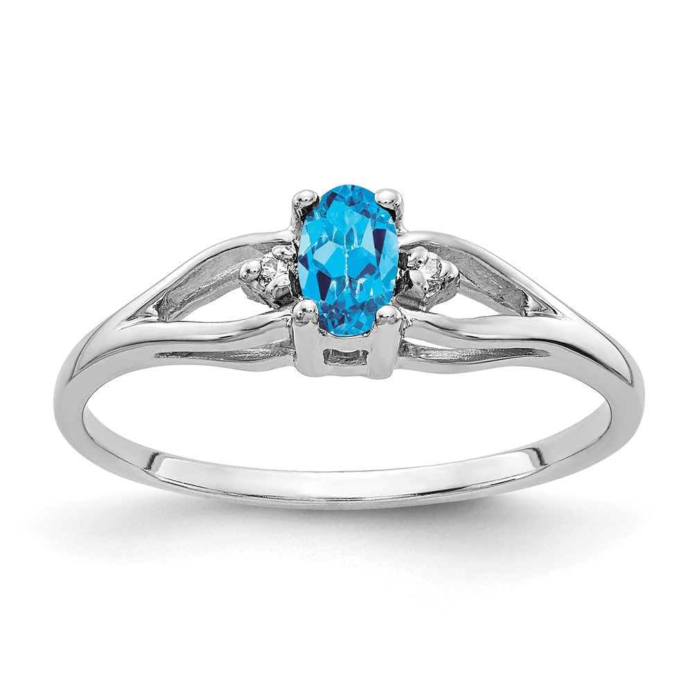14k White Gold 5x3mm Oval Blue Topaz AAA Diamond ring