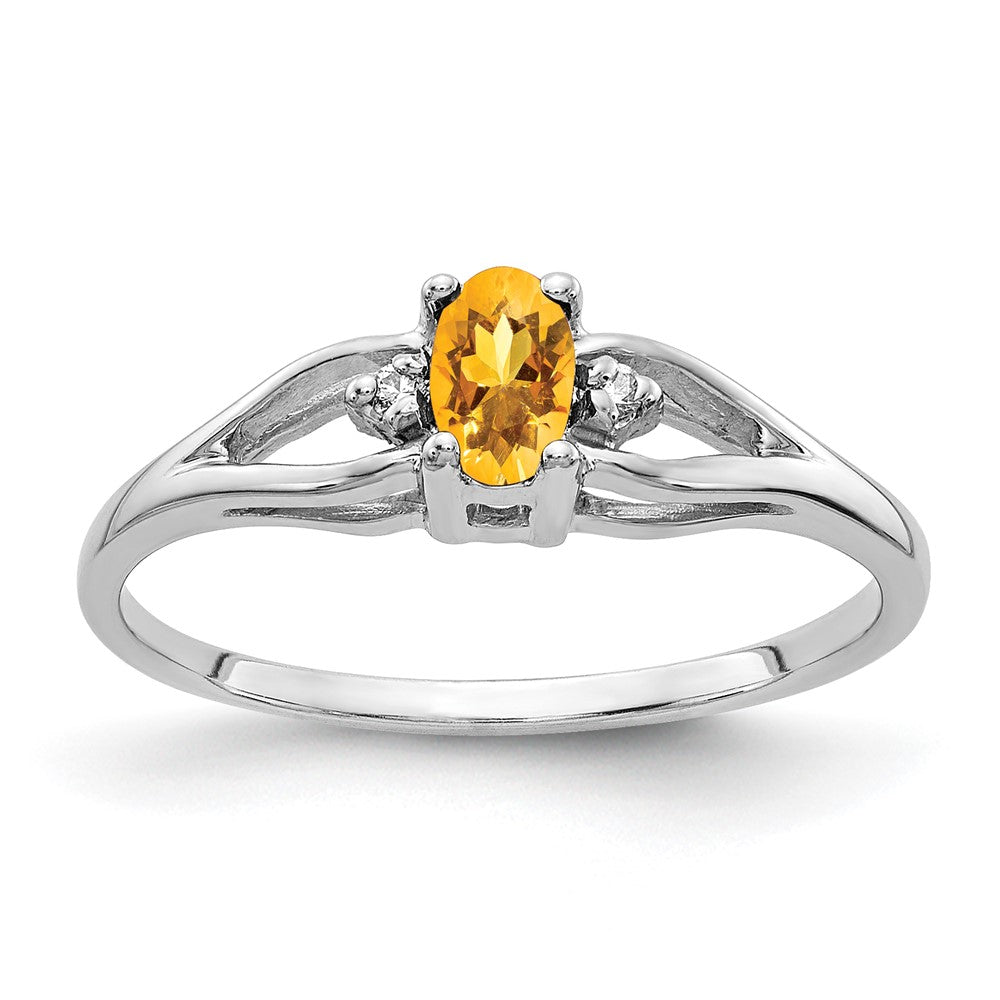 14k White Gold 5x3mm Oval Citrine AA Diamond ring