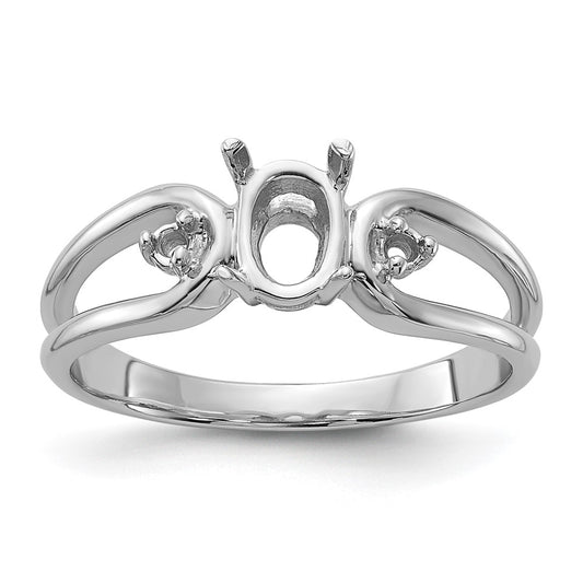14k White Gold Polished .04ct. Diamond & 6x4 Oval Gemstone Ring Mounting