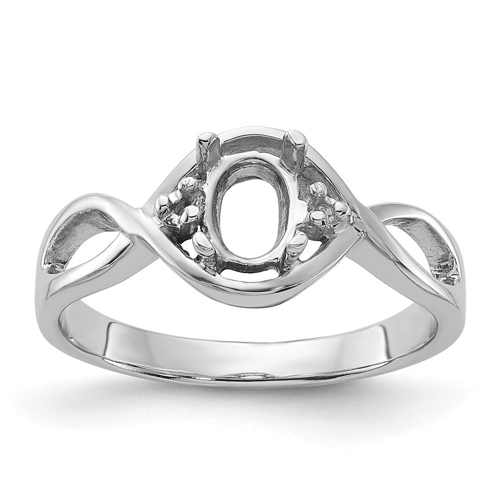 14k White Gold Polished .03ct. Diamond & 6x4 Oval Gemstone Ring Mounting