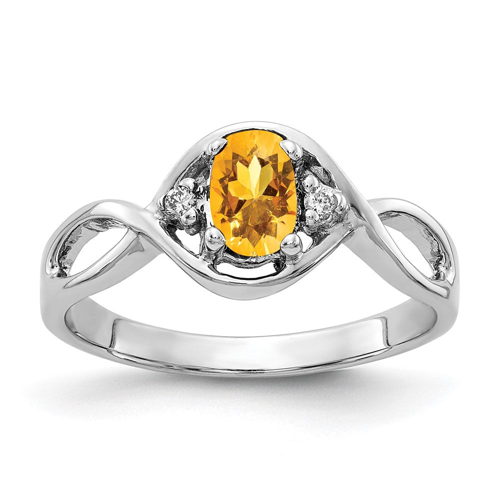 14k White Gold 6x4mm Oval Citrine A Diamond ring
