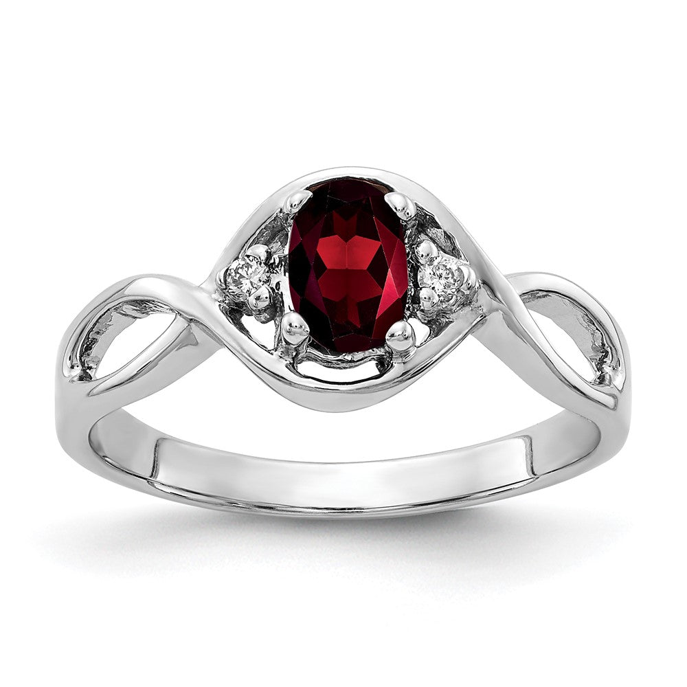 14k White Gold 6x4mm Oval Garnet A Diamond ring