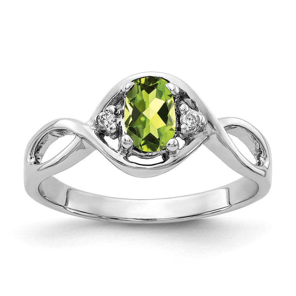14k White Gold 6x4mm Oval Peridot A Diamond ring
