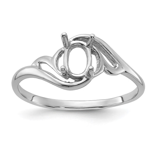 14k White Gold Polished 6x4 Oval Gemstone Ring Mounting