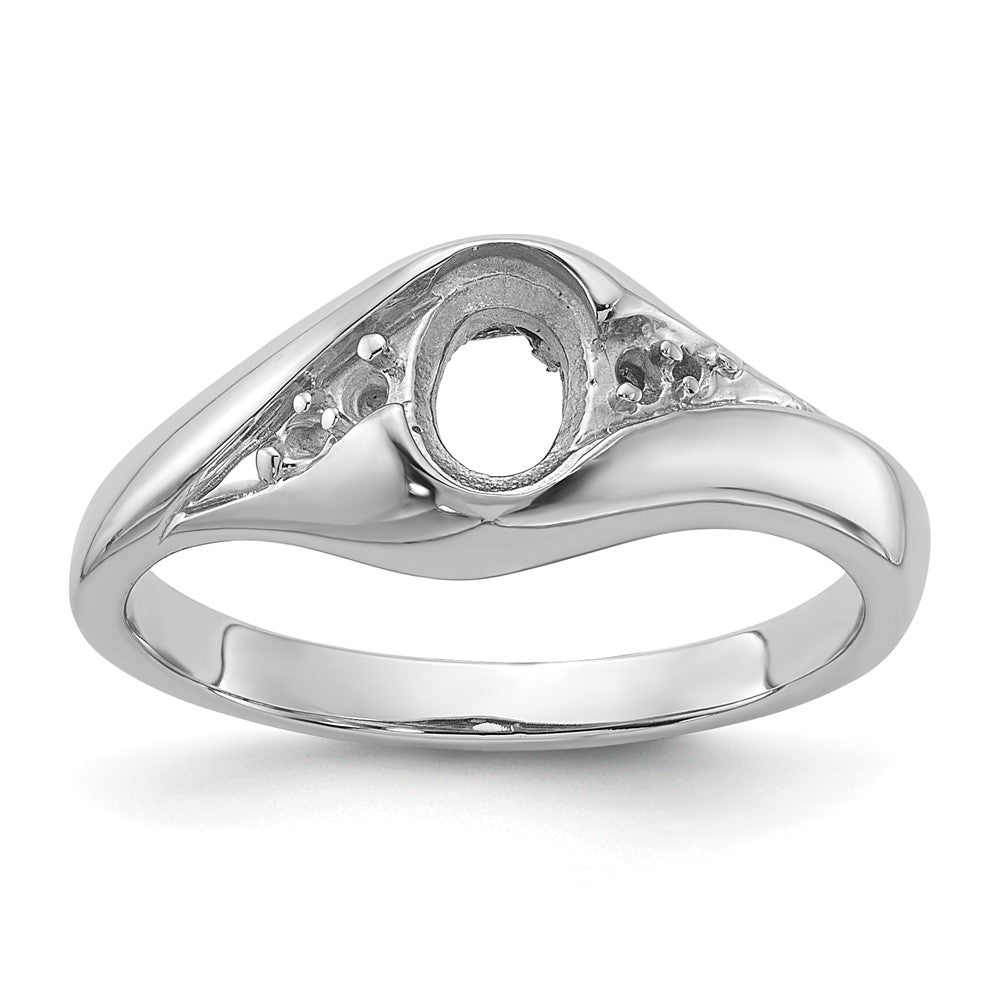 14k White Gold Polished Diamond & 6x4 Oval Gemstone Ring Mounting