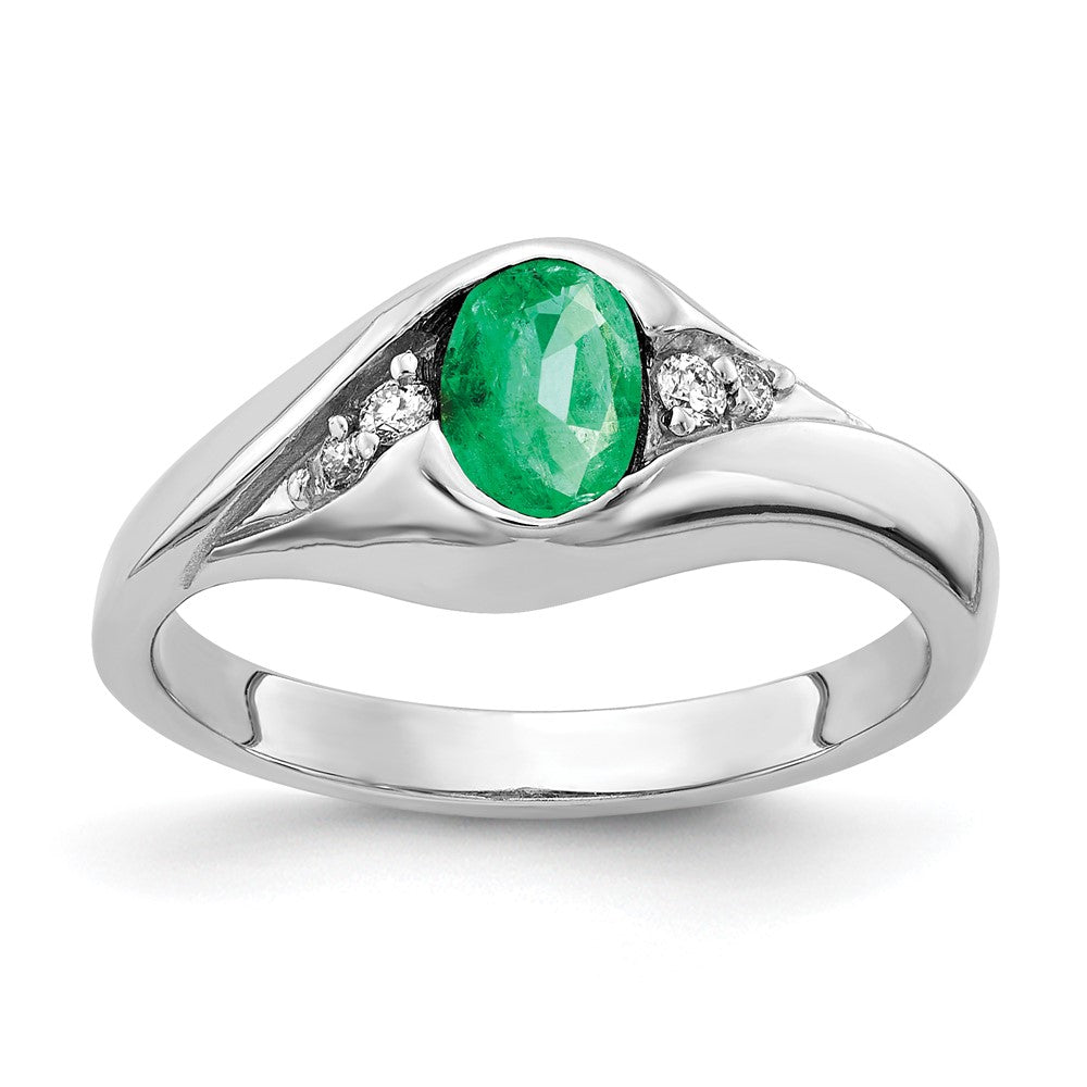 14k White Gold 6x4mm Oval Emerald A Diamond ring