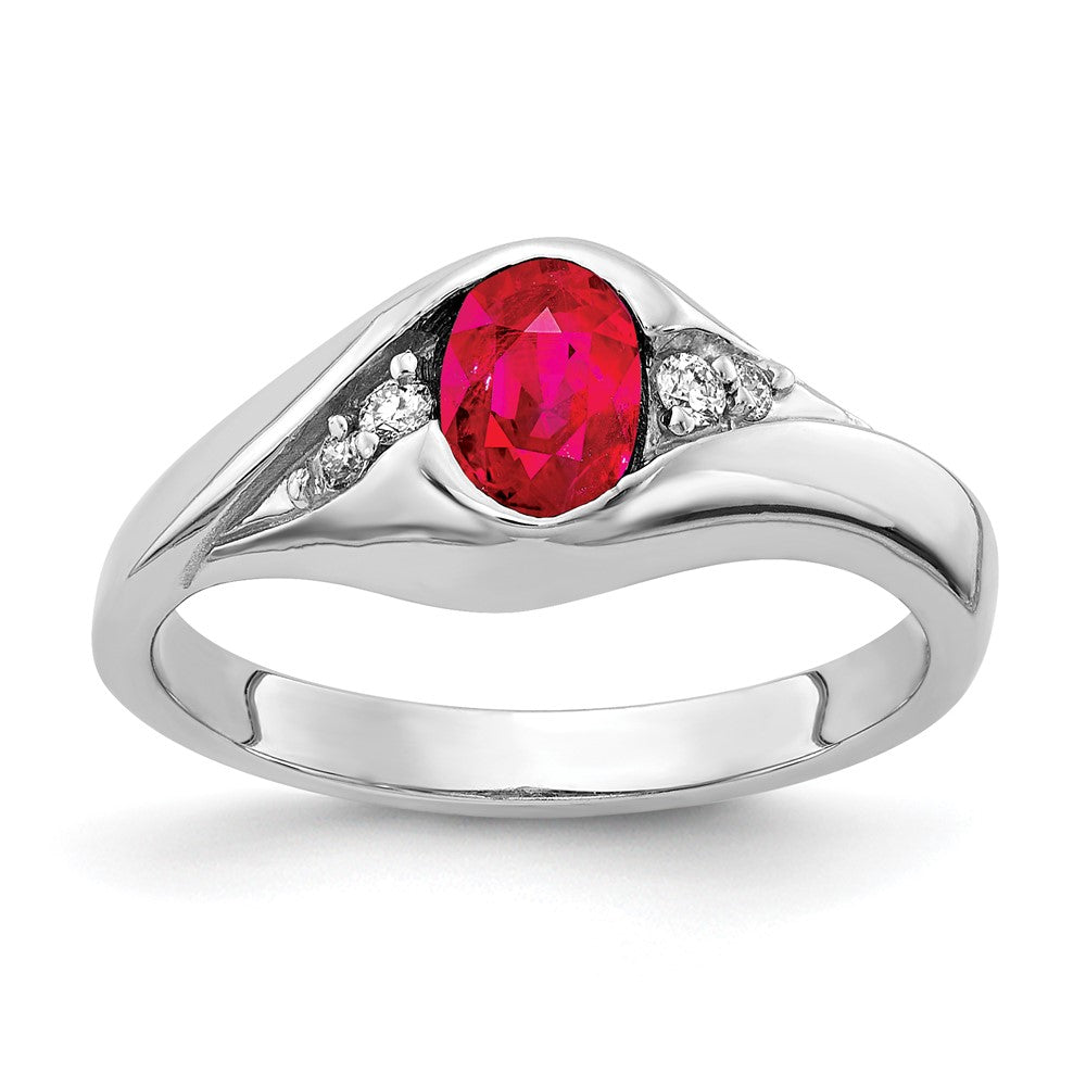 14k White Gold 6x4mm Oval Ruby VS Diamond ring