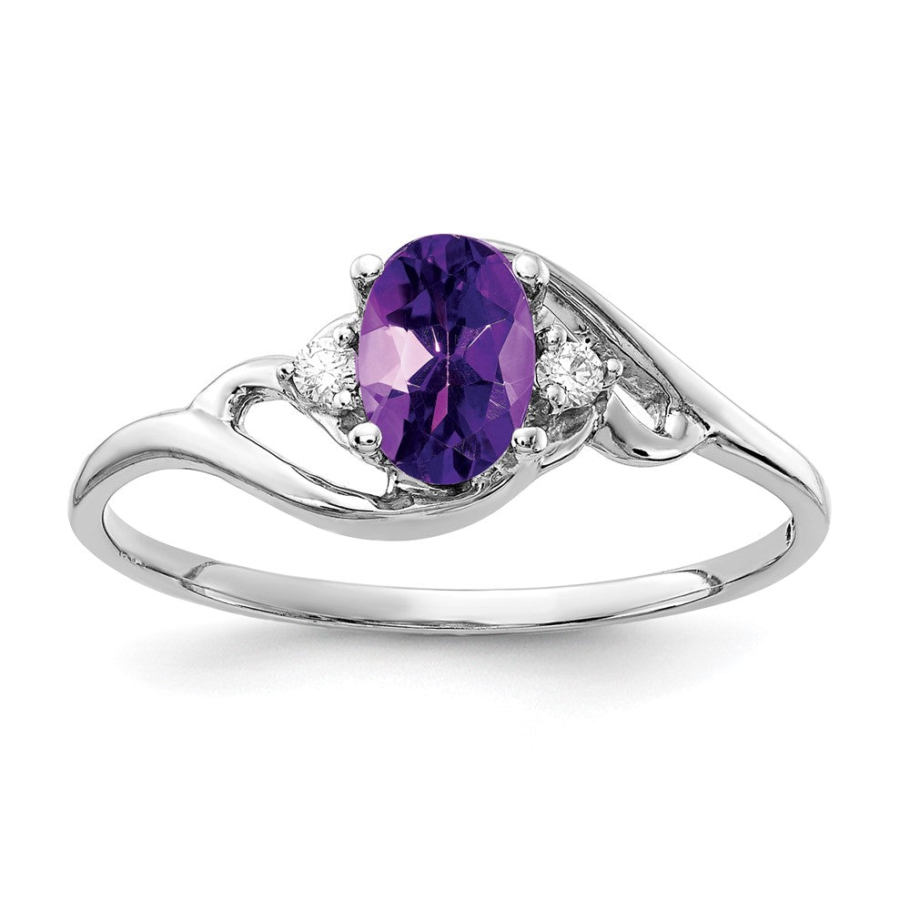 14k White Gold 6x4mm Oval Amethyst AAA Diamond ring
