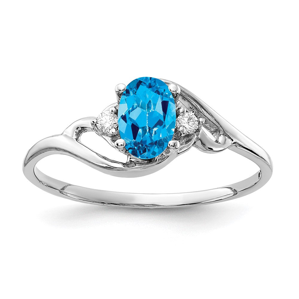 14k White Gold 6x4mm Oval Blue Topaz VS Diamond ring