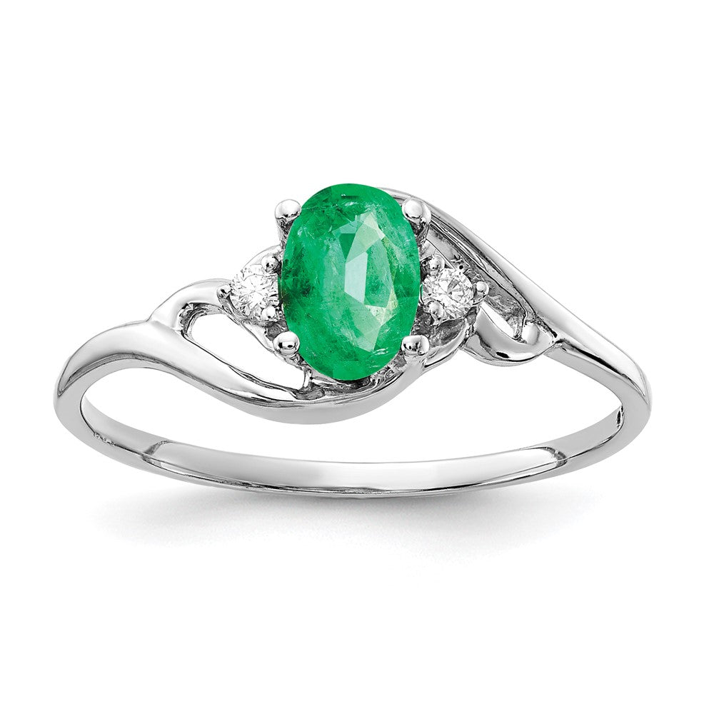 14k White Gold 6x4mm Oval Emerald A Diamond ring