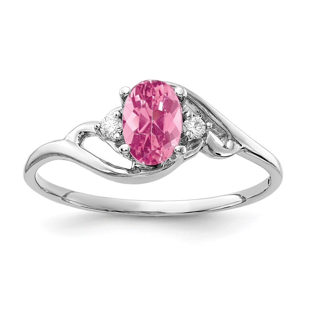 14k White Gold 6x4mm Oval Pink Tourmaline VS Diamond ring