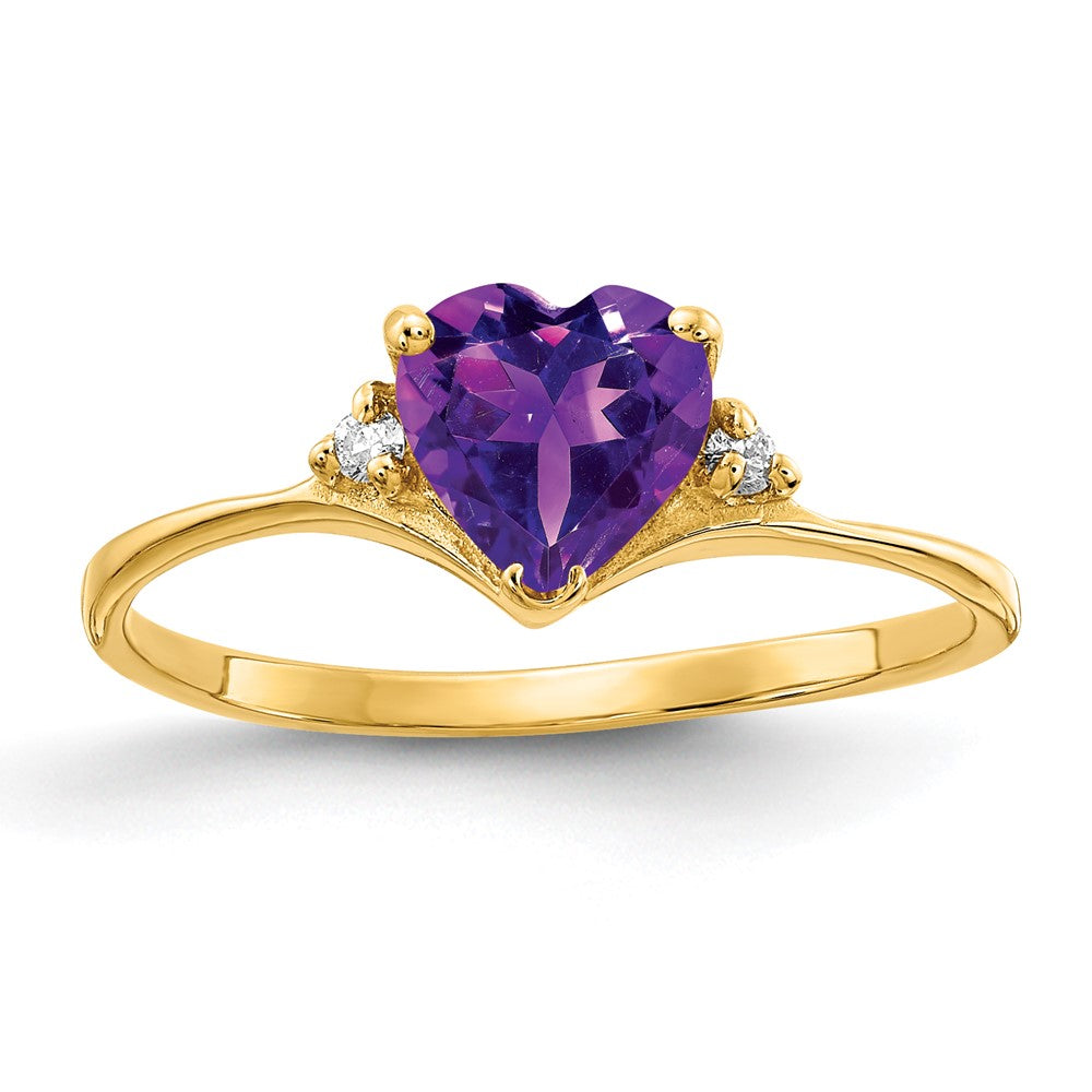 14k 6mm Heart Amethyst AA Diamond ring