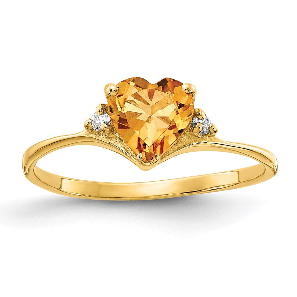 14k 6mm Heart Citrine A Diamond ring