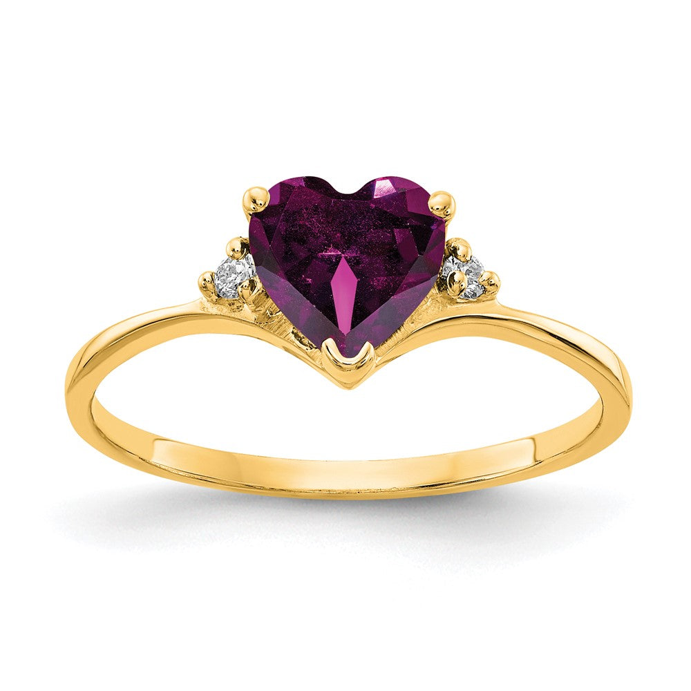 14k 6mm Heart Rhodolite Garnet AA Diamond ring