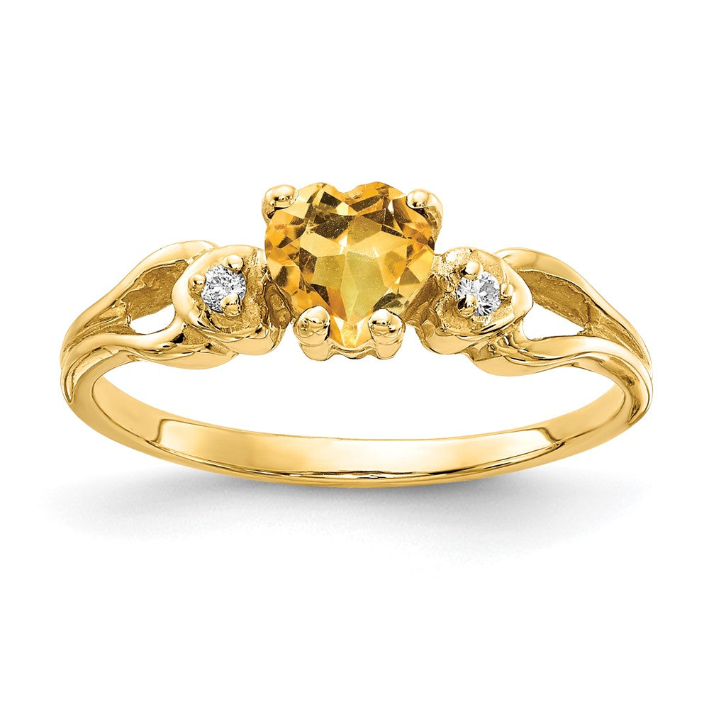 14k 5mm Heart Citrine AA Diamond ring