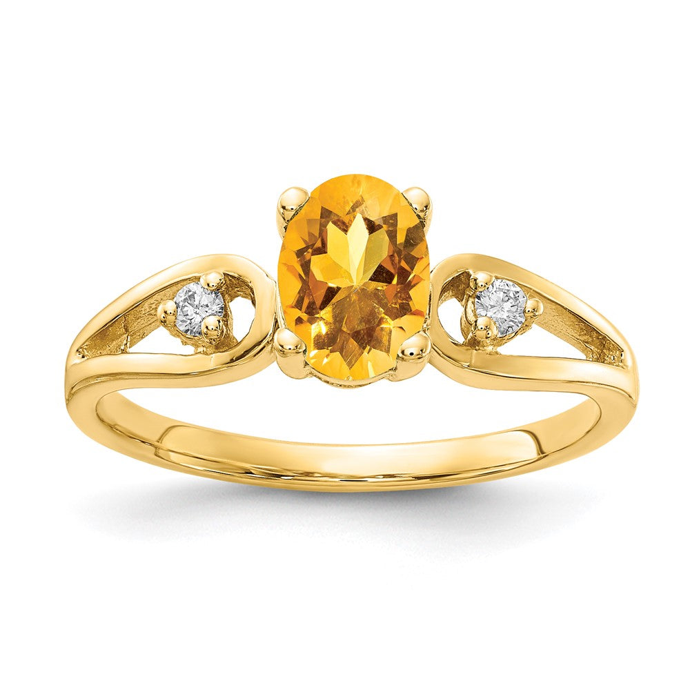 14k 7x5mm Oval Citrine AAA Diamond ring