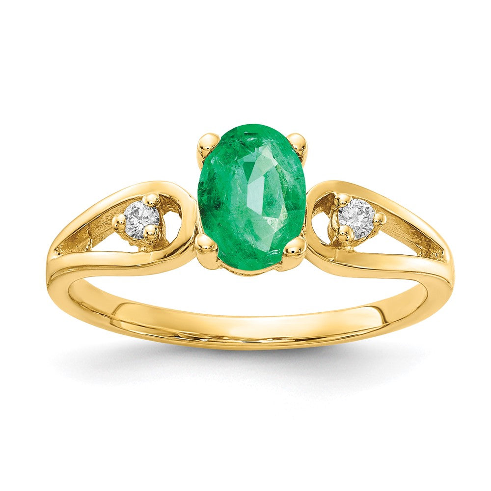 14k 7x5mm Oval Emerald AAA Diamond ring