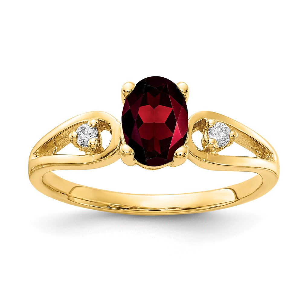 14k 7x5mm Oval Garnet AAA Diamond ring