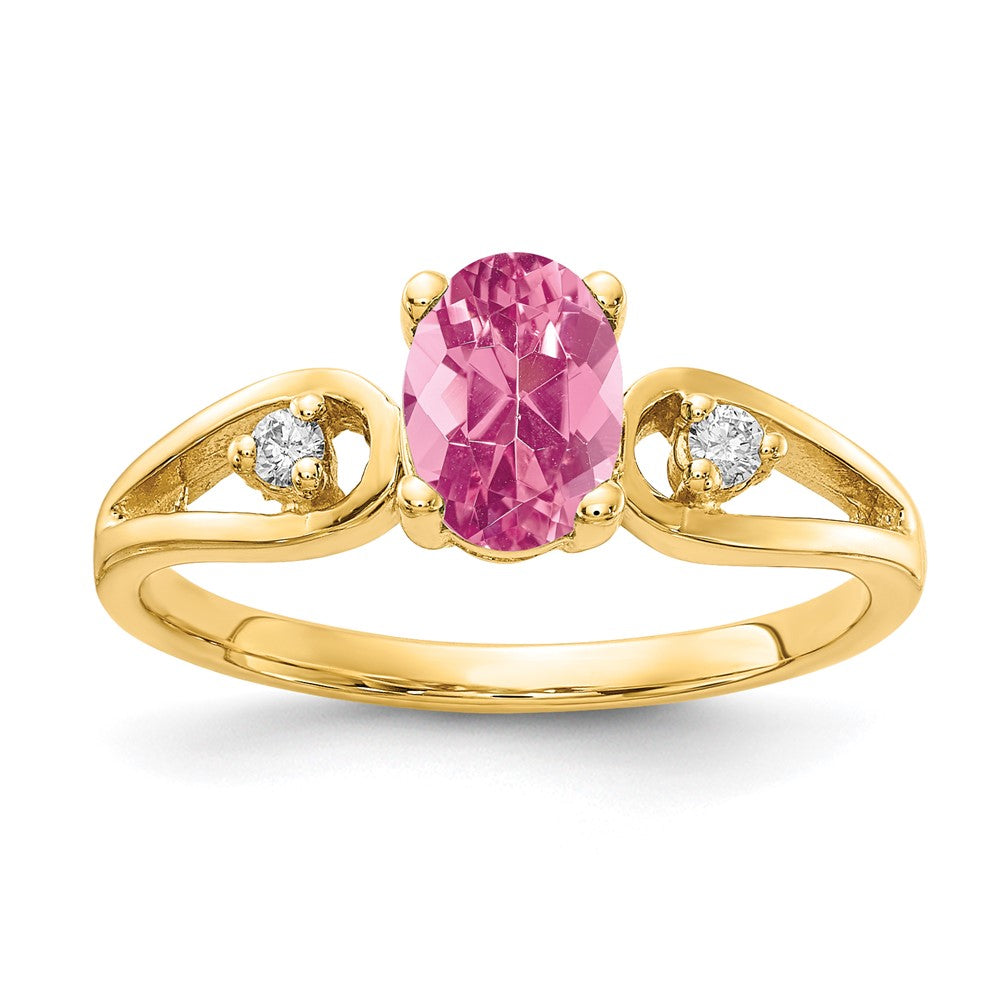 14k 7x5mm Oval Pink Tourmaline AAA Diamond ring