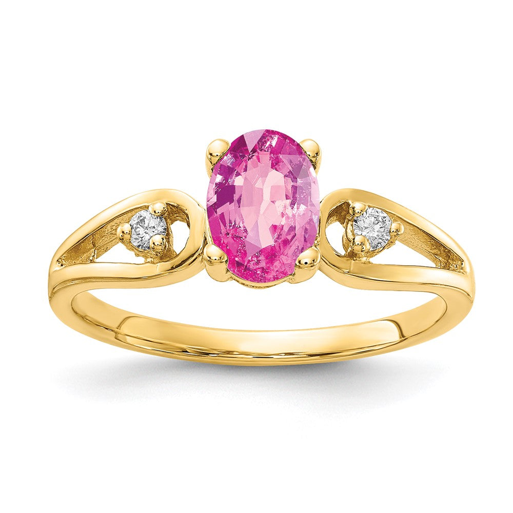 14k 7x5mm Oval Pink Sapphire A Diamond ring