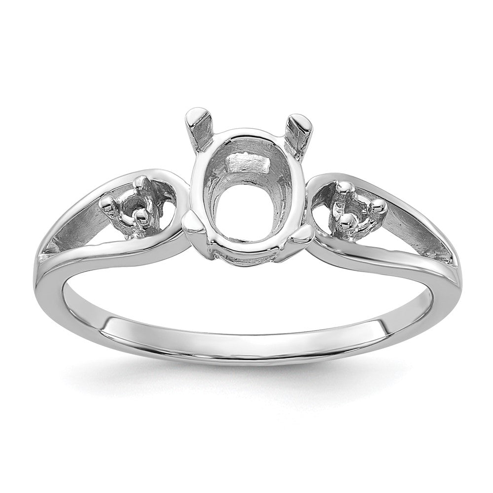 14k White Gold Polished .05ct. Diamond & 7x5 Oval Gemstone Ring Mounting