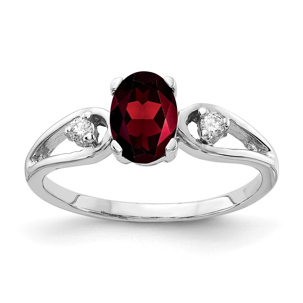 14k White Gold 7x5mm Oval Garnet AAA Diamond ring