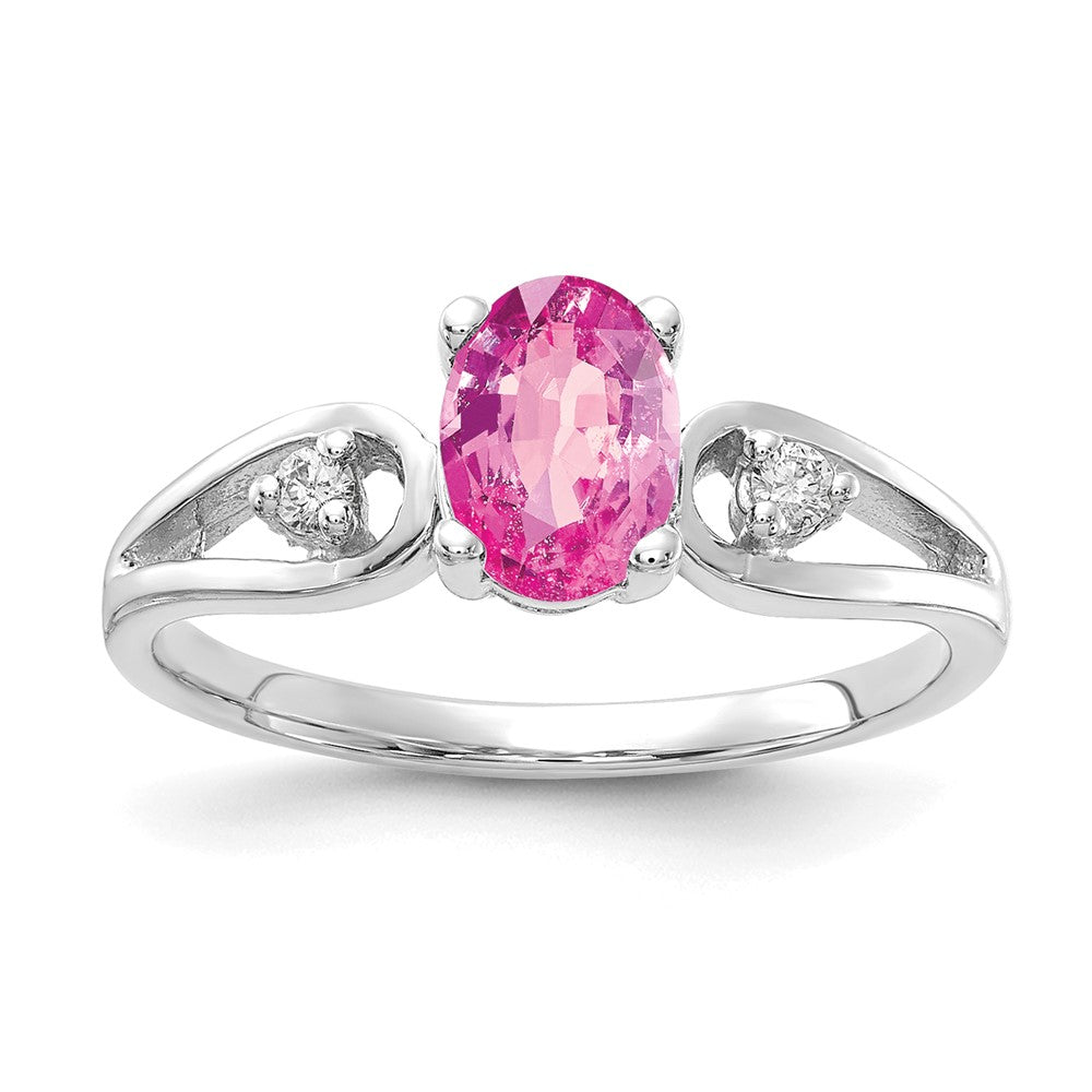 14k White Gold 7x5mm Oval Pink Sapphire AAA Diamond ring