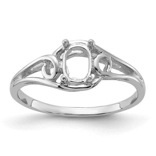 14k White Gold Polished 6x4 Oval Gemstone Ring Mounting