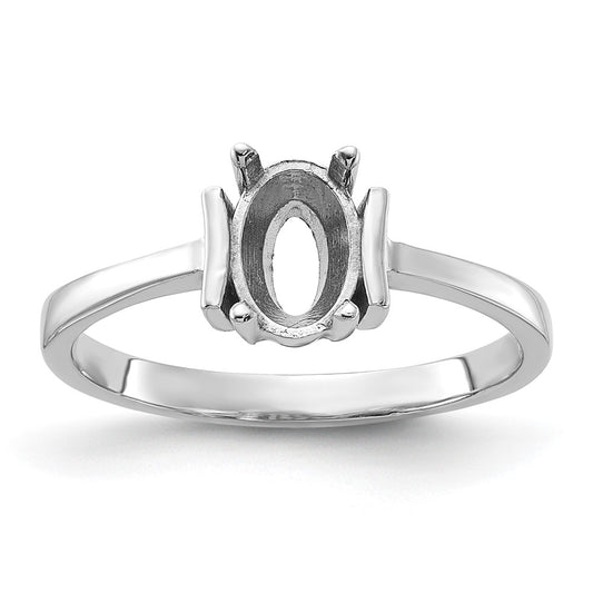 14k White Gold Polished 7x5 Oval Gemstone Ring Mounting