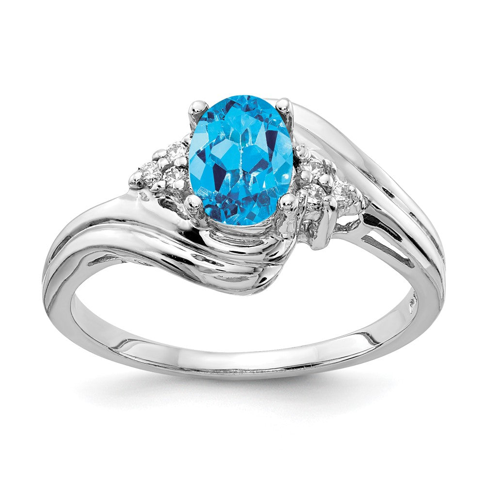14k White Gold 7x5mm Oval Blue Topaz AAA Diamond ring