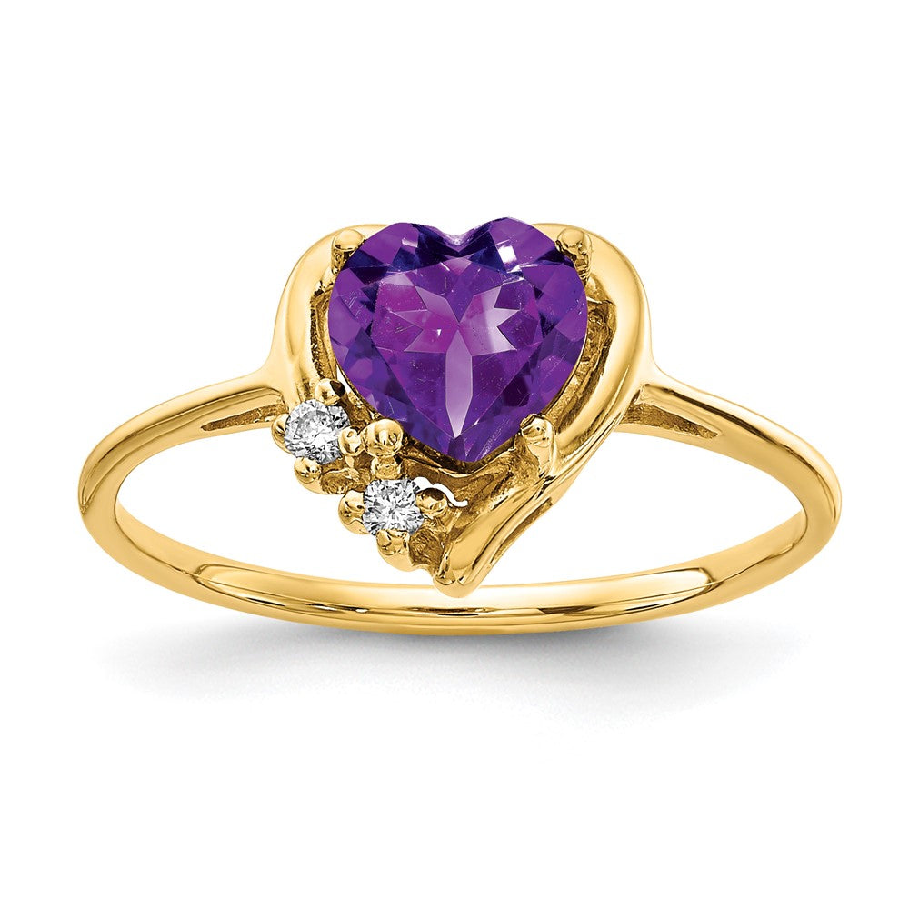 14k 6mm Heart Amethyst AA Diamond ring