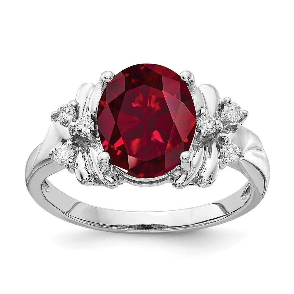14k White Gold 10x8mm Oval Created Ruby AAA Diamond ring