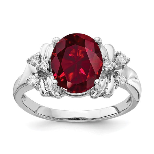 14k White Gold 10x8mm Oval Created Ruby AAA Diamond ring