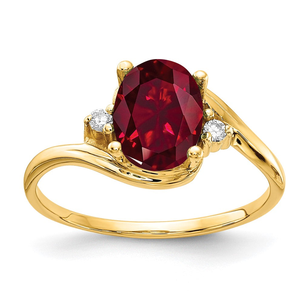 14k 8x6mm Oval Created Ruby A Diamond ring