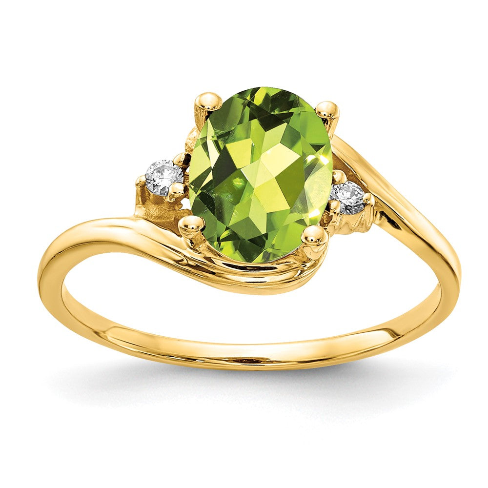 14k 8x6mm Oval Peridot VS Diamond ring