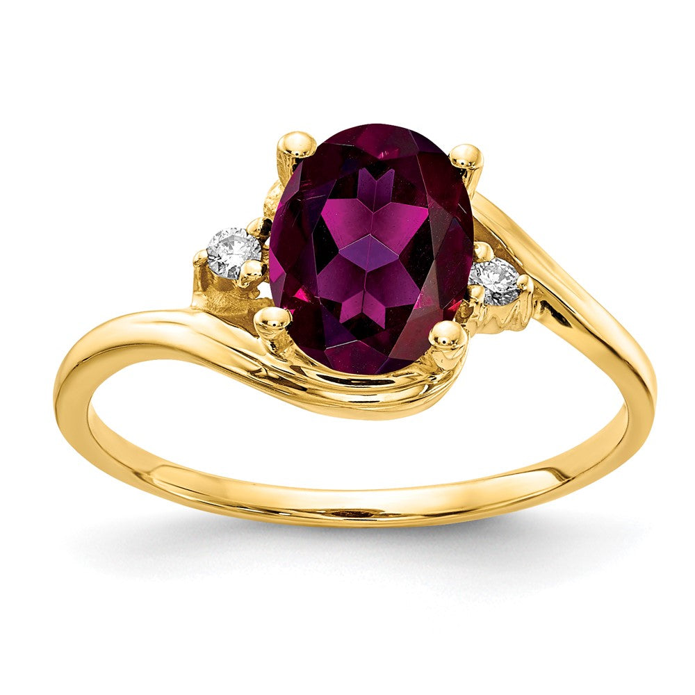 14k 8x6mm Oval Rhodolite Garnet A Diamond ring