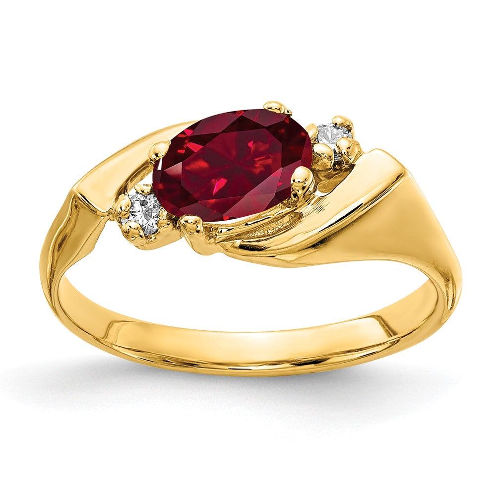 14k 7x5mm Oval Created Ruby A Diamond ring