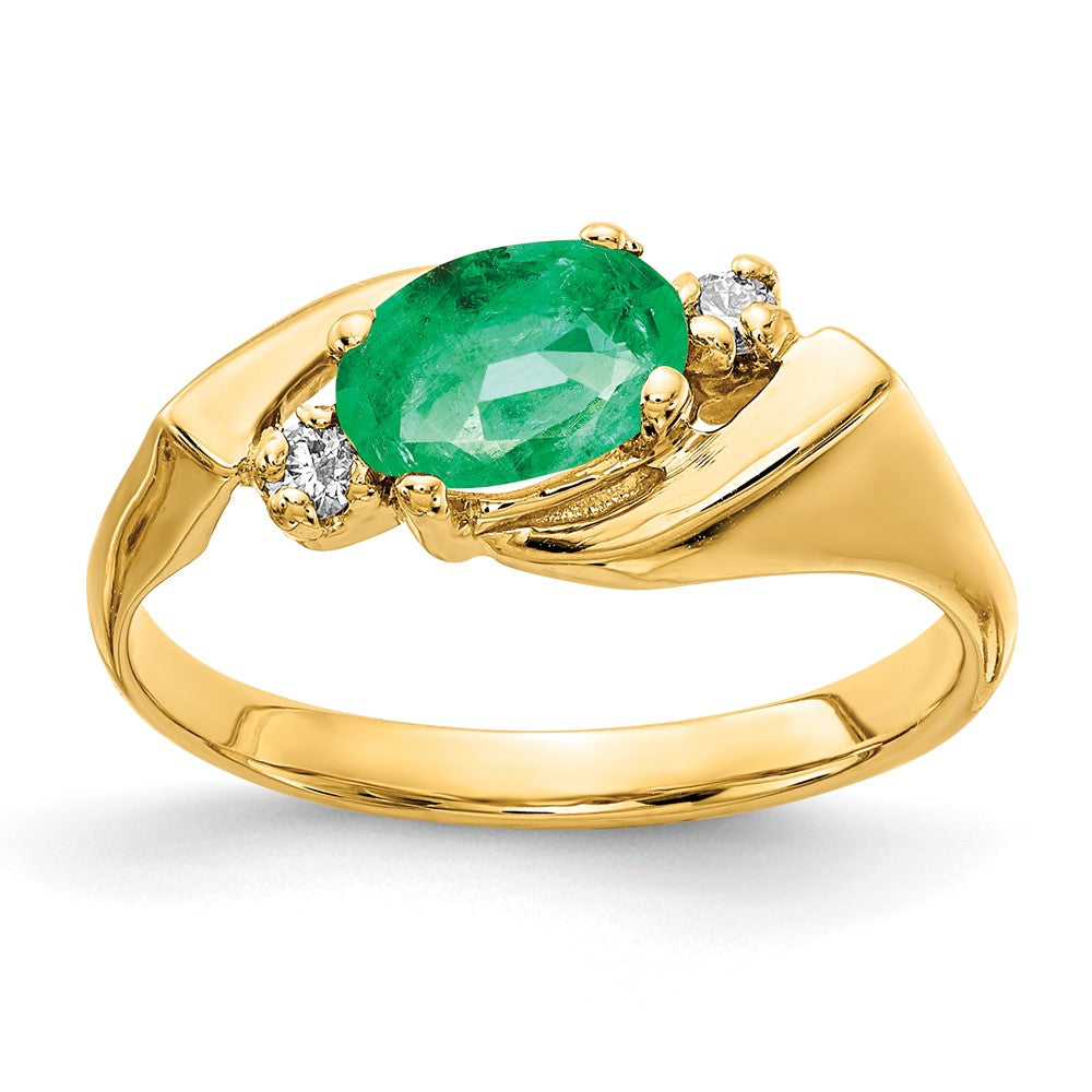 14k 7x5mm Oval Emerald AA Diamond ring