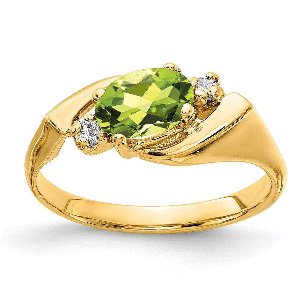 14k 7x5mm Oval Peridot AAA Diamond ring