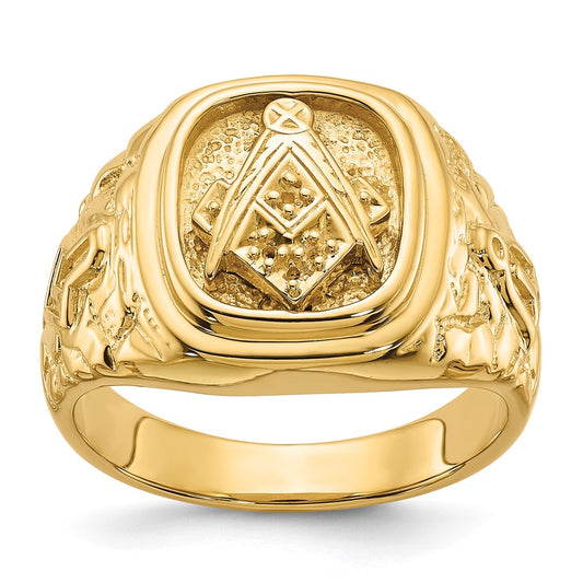 14k Polished and Nugget Texture Masonic Ring Mounting